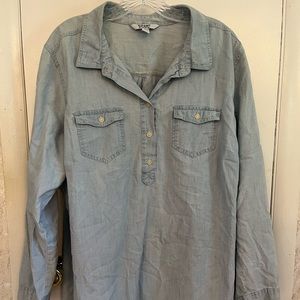 Half button up chambray long sleeve shirt